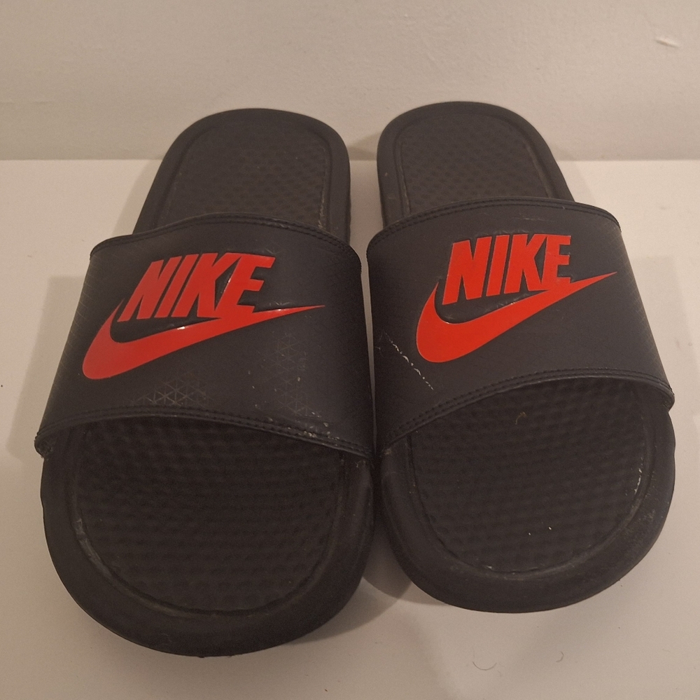 Nike Black Slides with Red Logo